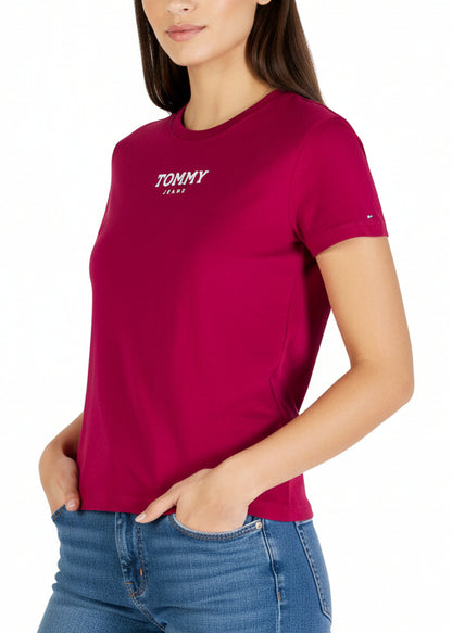 T-shirt Donna Tommy Hilfiger Jeans Bordeaux in Cotone Organico
