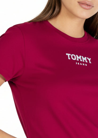 T-shirt Donna Tommy Hilfiger Jeans Bordeaux in Cotone Organico