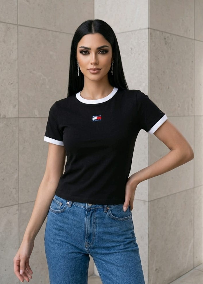T-shirt Donna Tommy Hilfiger Jeans Nera Essential