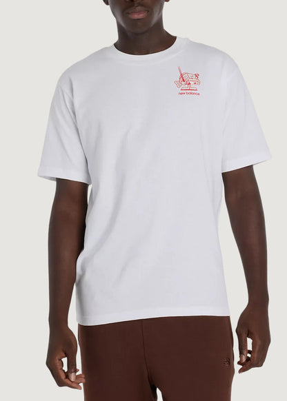 T-shirt Uomo New Balance Bianca in Cotone con Stampa