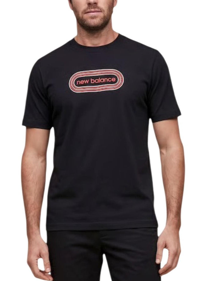 T-shirt Uomo New Balance Nera con Stampa in Cotone