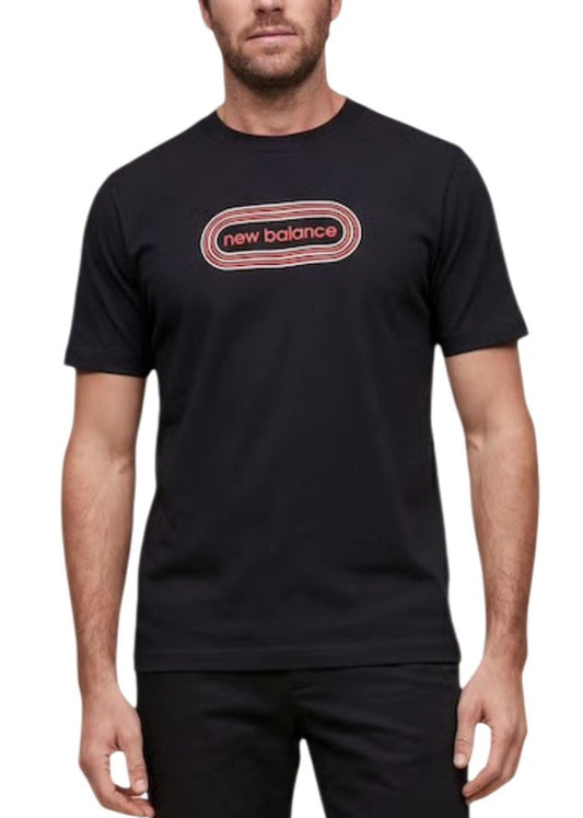 T-shirt Uomo New Balance Nera con Stampa in Cotone