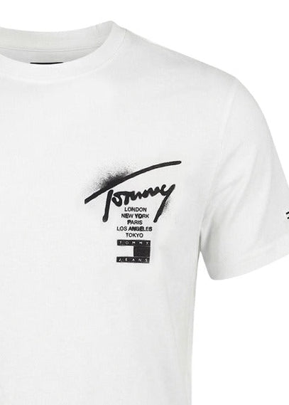 T-shirt Uomo Tommy Hilfiger Jeans Bianca con Stampa in Cotone Organico