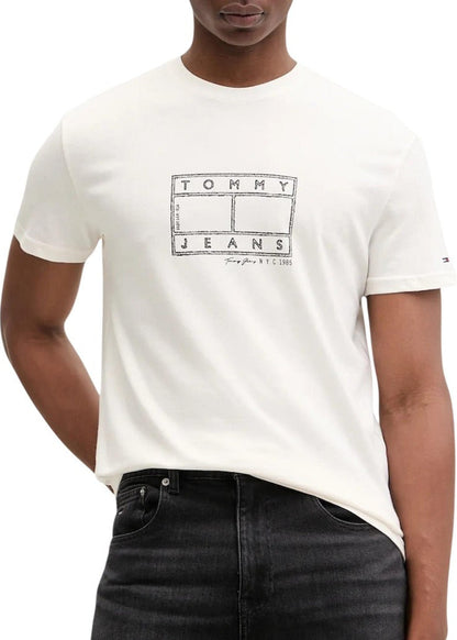 T-shirt Uomo Tommy Hilfiger Jeans Bianca in Cotone Organico con Stampa