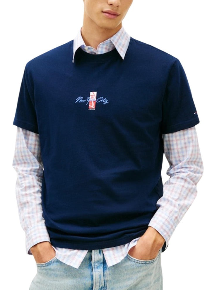 T-shirt Uomo Tommy Hilfiger Jeans Blu in Cotone Organico con Stampa