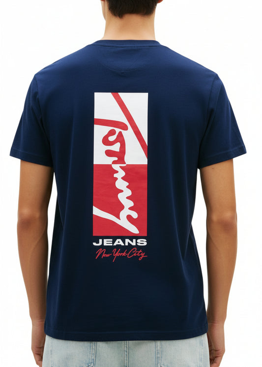 T-shirt Uomo Tommy Hilfiger Jeans Blu in Cotone Organico con Stampa