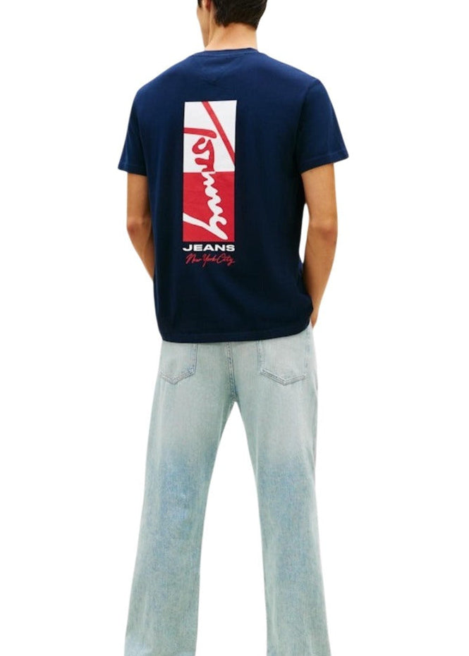 T-shirt Uomo Tommy Hilfiger Jeans Blu in Cotone Organico con Stampa