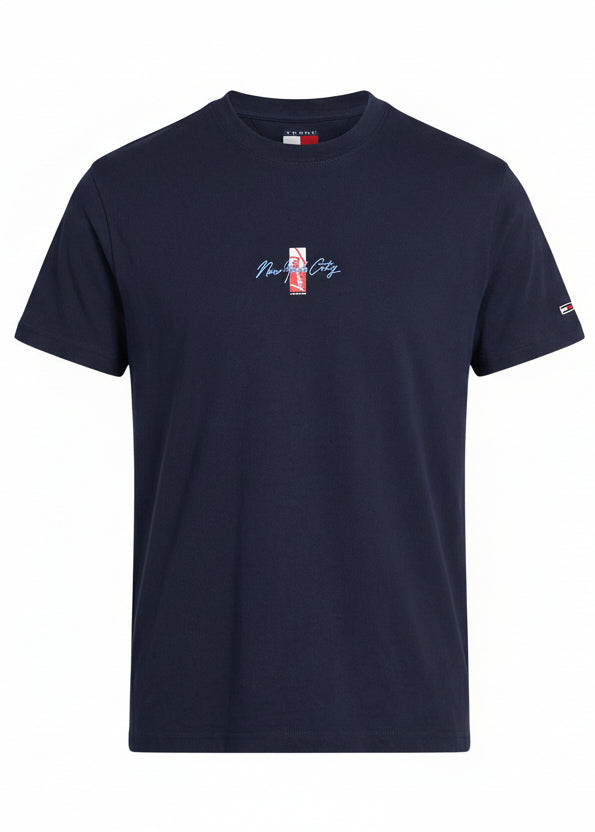 T-shirt Uomo Tommy Hilfiger Jeans Blu in Cotone Organico con Stampa