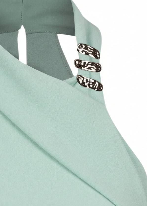 Top Donna Artigli Verde Smanicato con Scollo Alto