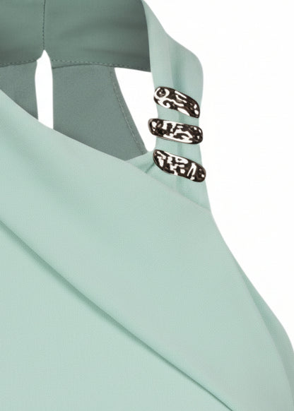 Top Donna Artigli Verde Smanicato con Scollo Alto