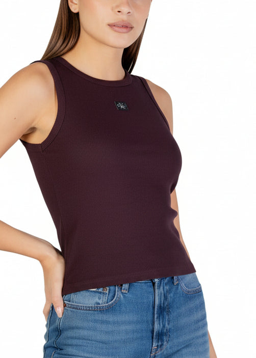 Top Donna Calvin Klein Jeans Marrone in Cotone Elasticizzato