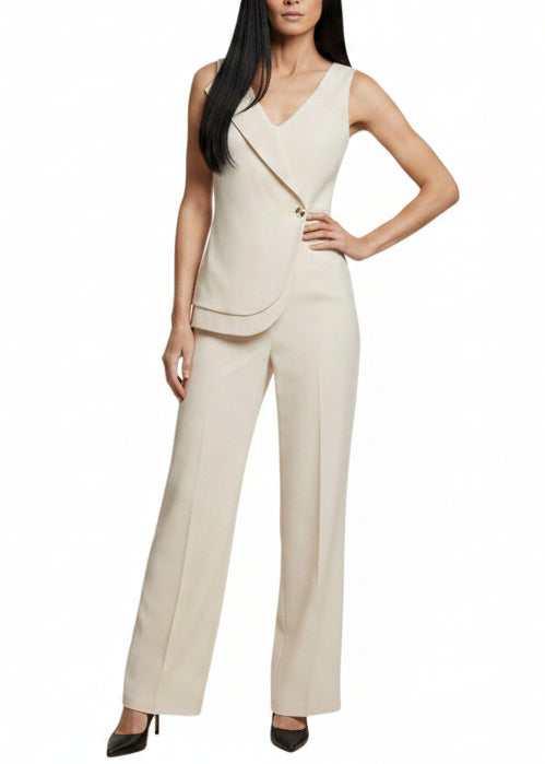 Tuta Donna Artigli Beige Smanicata con Scollo a V