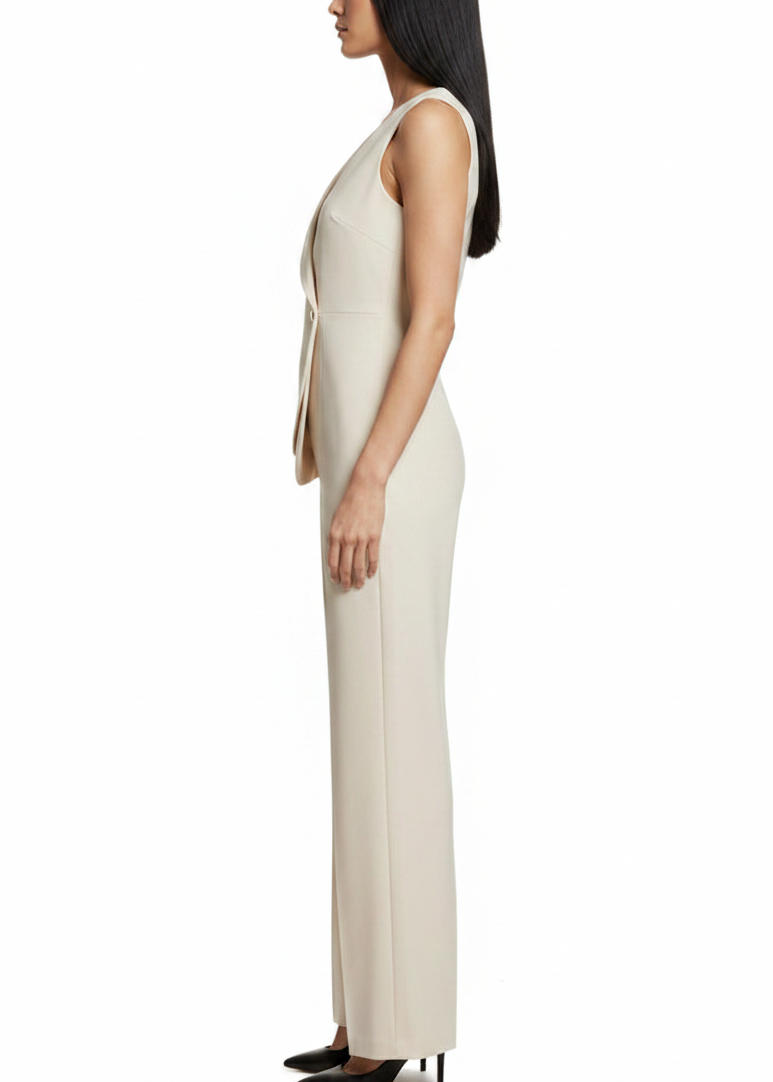 Tuta Donna Artigli Beige Smanicata con Scollo a V
