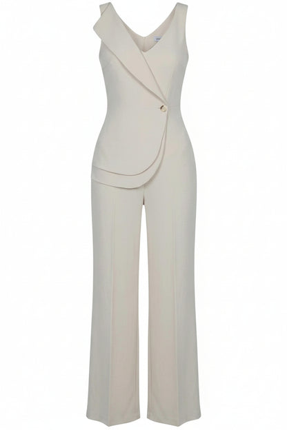 Tuta Donna Artigli Beige Smanicata con Scollo a V