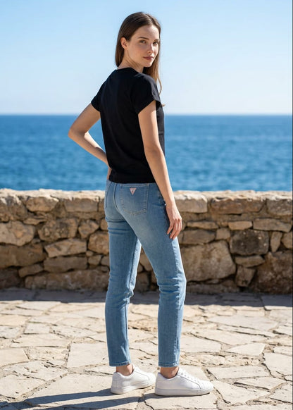 T-Shirt Donna Guess Manica Corta con Strass