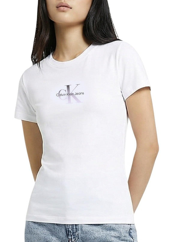 T-shirt Donna Calvin Klein Jeans Bianca in Cotone Elasticizzato