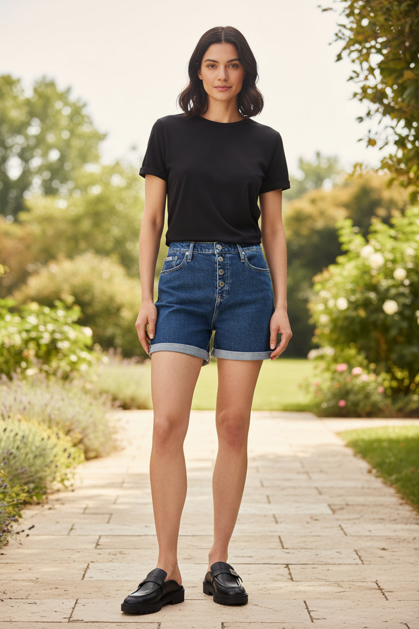 Shorts Donna Calvin Klein Jeans Blu in Cotone