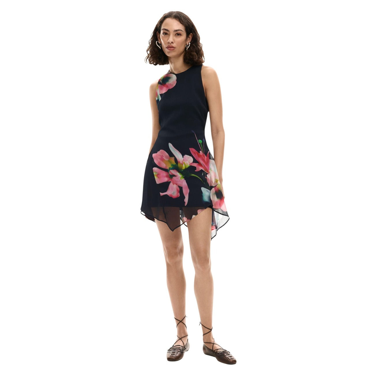 Abito Donna Desigual Nero Floreale Smanicato
