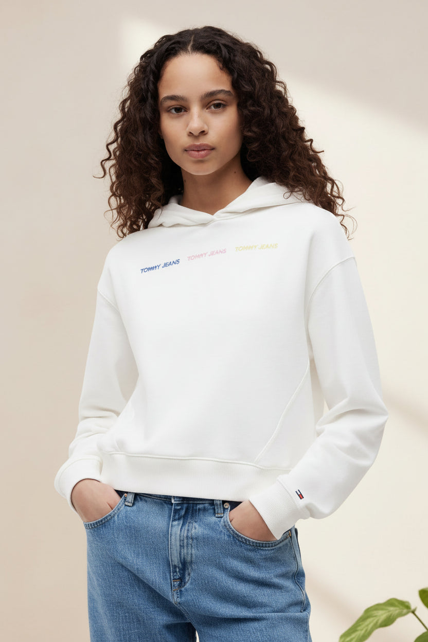 Felpa Donna Tommy Hilfiger Jeans Bianca con Cappuccio