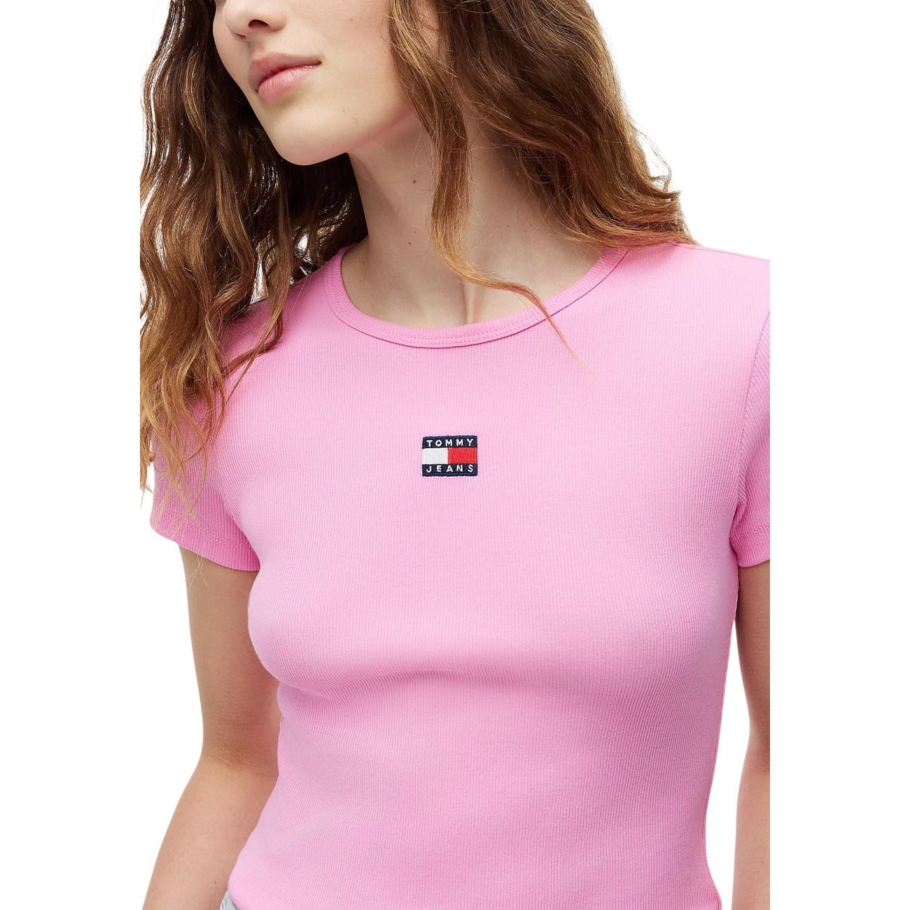 T-Shirt Donna Tommy Hilfiger Jeans Badge Rib Rosa