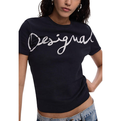 T-Shirt Donna Desigual Nera con Stampa in Cotone