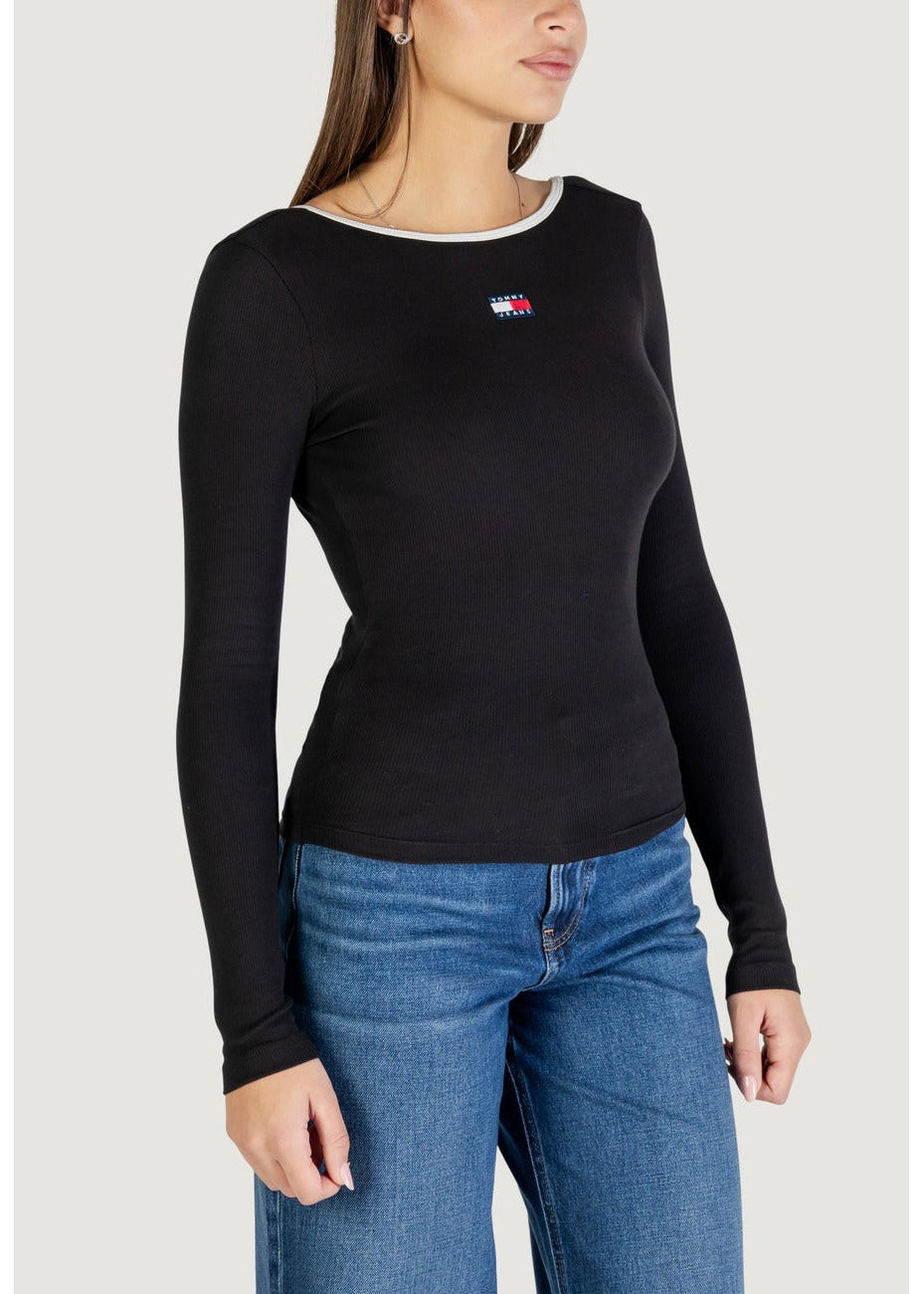 Maglia Donna Tommy Hilfiger Jeans Nera in Cotone Organico Elasticizzato