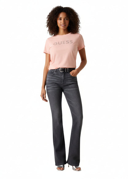 T-shirt Donna Guess Rosa con Strass – Cotone