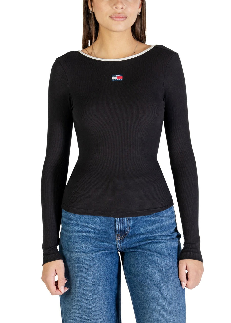 Maglia Donna Tommy Hilfiger Jeans Nera in Cotone Organico Elasticizzato