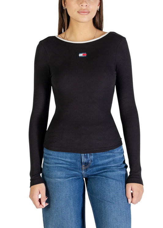 Maglia Donna Tommy Hilfiger Jeans Nera in Cotone Organico Elasticizzato