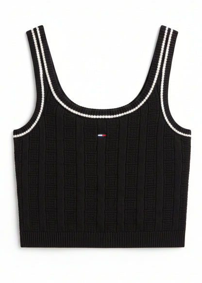 Top Donna Tommy Hilfiger Jeans Nero Spalline Scollo Tondo