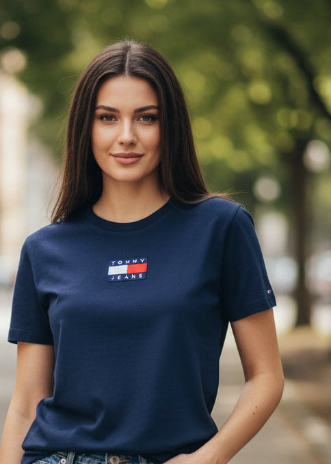T-Shirt Donna Tommy Hilfiger Jeans Blu Manica Corta