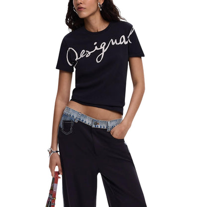T-Shirt Donna Desigual Nera con Stampa in Cotone