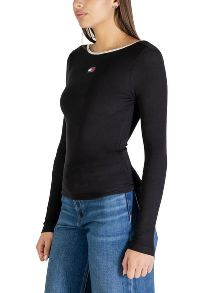 Maglia Donna Tommy Hilfiger Jeans Nera in Cotone Organico Elasticizzato