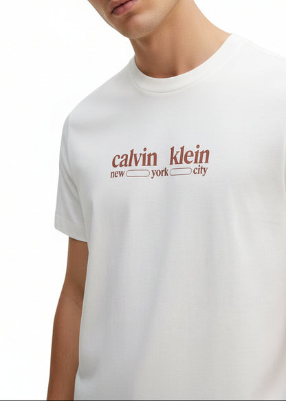 T-shirt Uomo Calvin Klein Jeans Beige in Cotone con Stampa