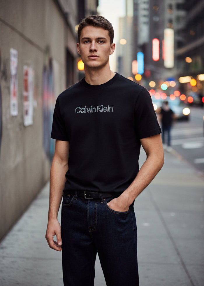 T-Shirt Uomo Calvin Klein Jeans Nera Stampa Manica Corta