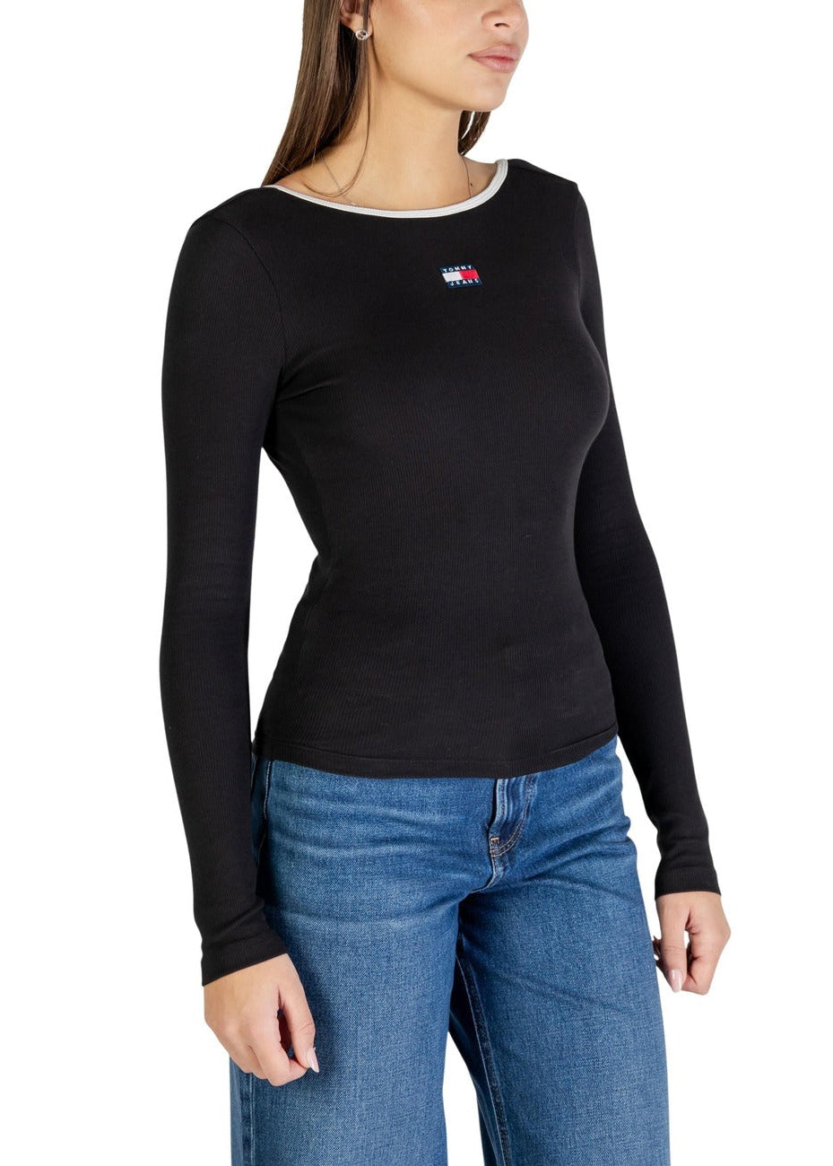 Maglia Donna Tommy Hilfiger Jeans Nera in Cotone Organico Elasticizzato