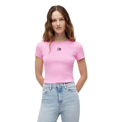 T-Shirt Donna Tommy Hilfiger Jeans Badge Rib Rosa