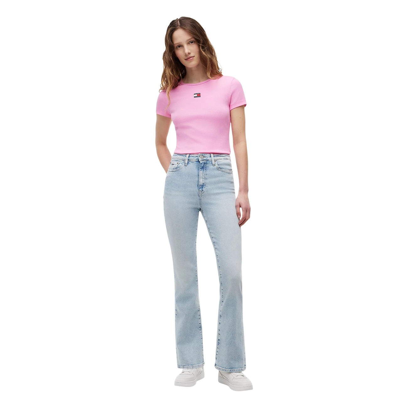T-Shirt Donna Tommy Hilfiger Jeans Badge Rib Rosa